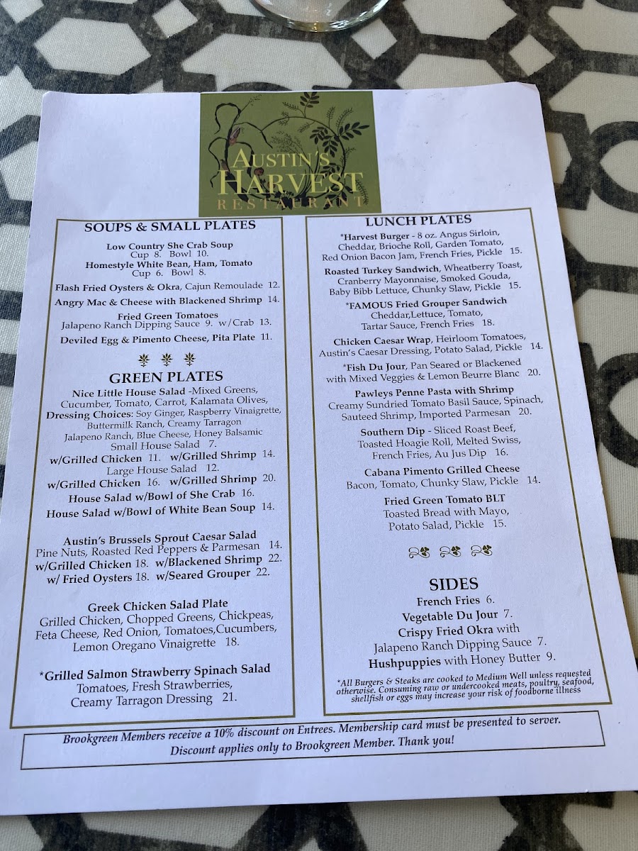 Austin’s Harvest Restaurant gluten-free menu