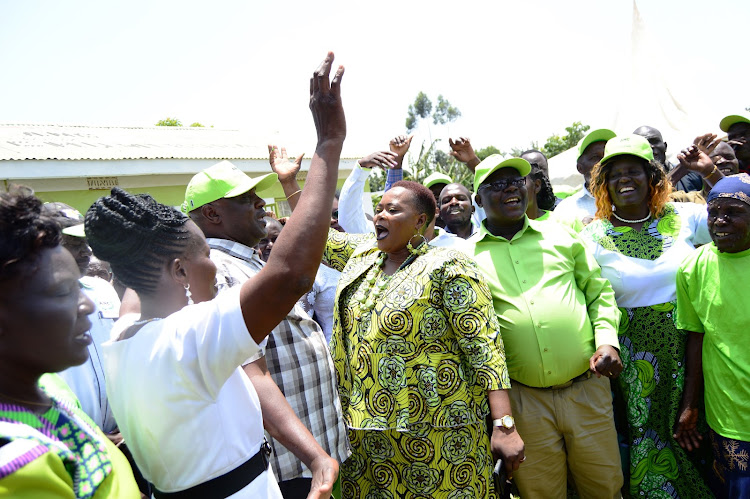 Kakamega ANC leaders outside the branch office on Thursday