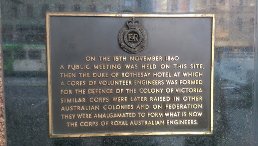 In Elizabeth Street, Melbourne, Victoria, Australia. On the 15th November, 1860 A public meeting was held on this site, Then the Duke of Rothesay Hotel, at which A Corps of Volunteer engineers was...