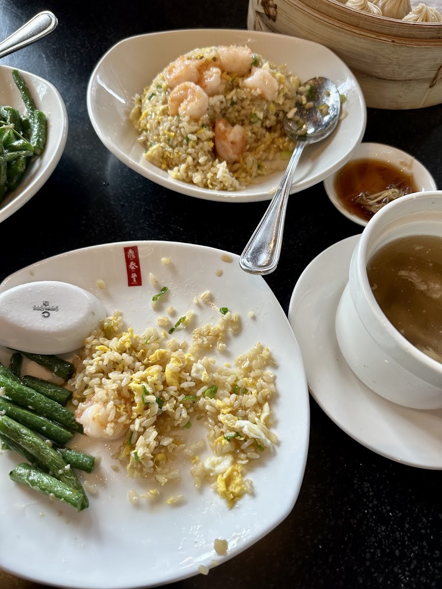 I had shrimp fried rice, garlic green beans and bone in beef soup