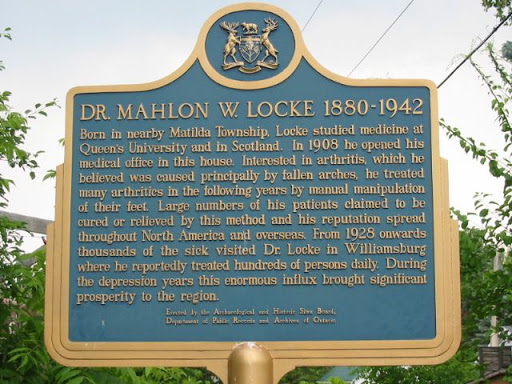 Born in nearby Matilda township, Locke studied medicine at Queen's University and in Scotland. In 1908 he opened his medical office in this house. Interested in arthritis, which he believed was...