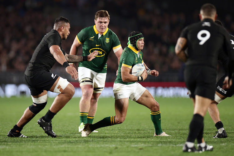 Cheslin Kolbe makes a run during the Rugby Championship match between the New Zealand All Blacks and South Africa Springboks at Mount Smart Stadium in Auckland, New Zealand, July 15 2023. Picture: DAVY ROWLAND/GETTY IMAGES