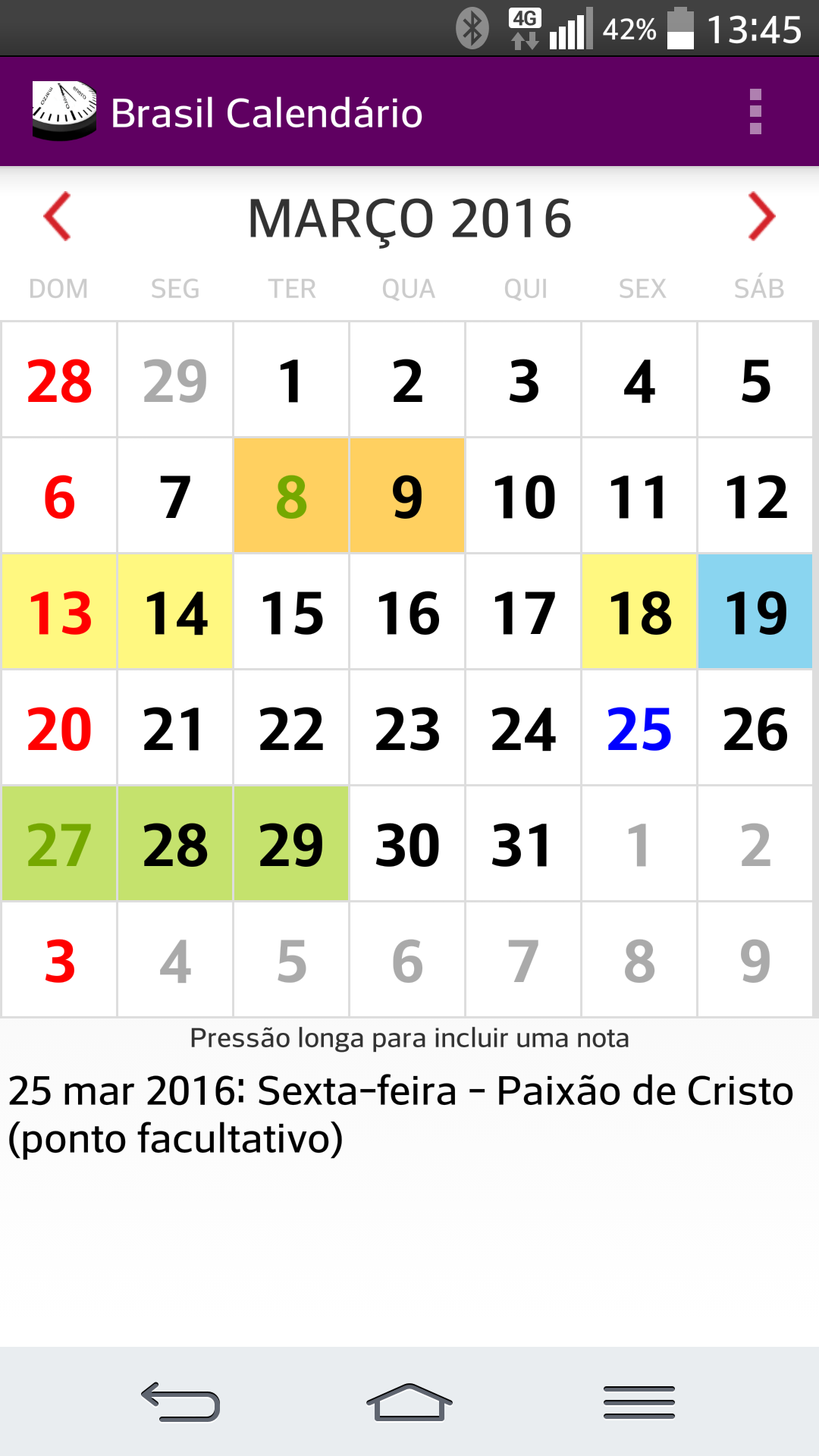 Android application Brasil Calendário 2016 NoAds screenshort