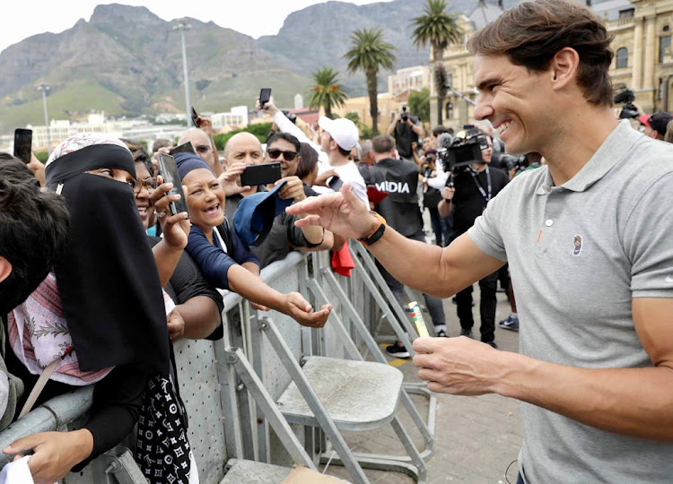 Rafael Nadal greets fans on the Grand Parade in Cape Town on February 7 2020.