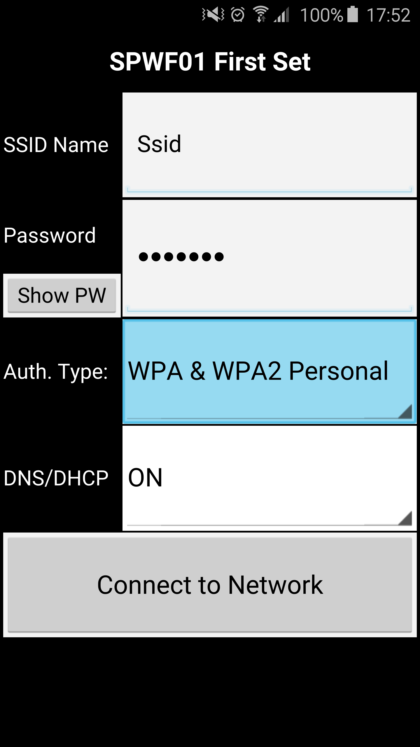 Android application ST SPWF01 First Config App screenshort