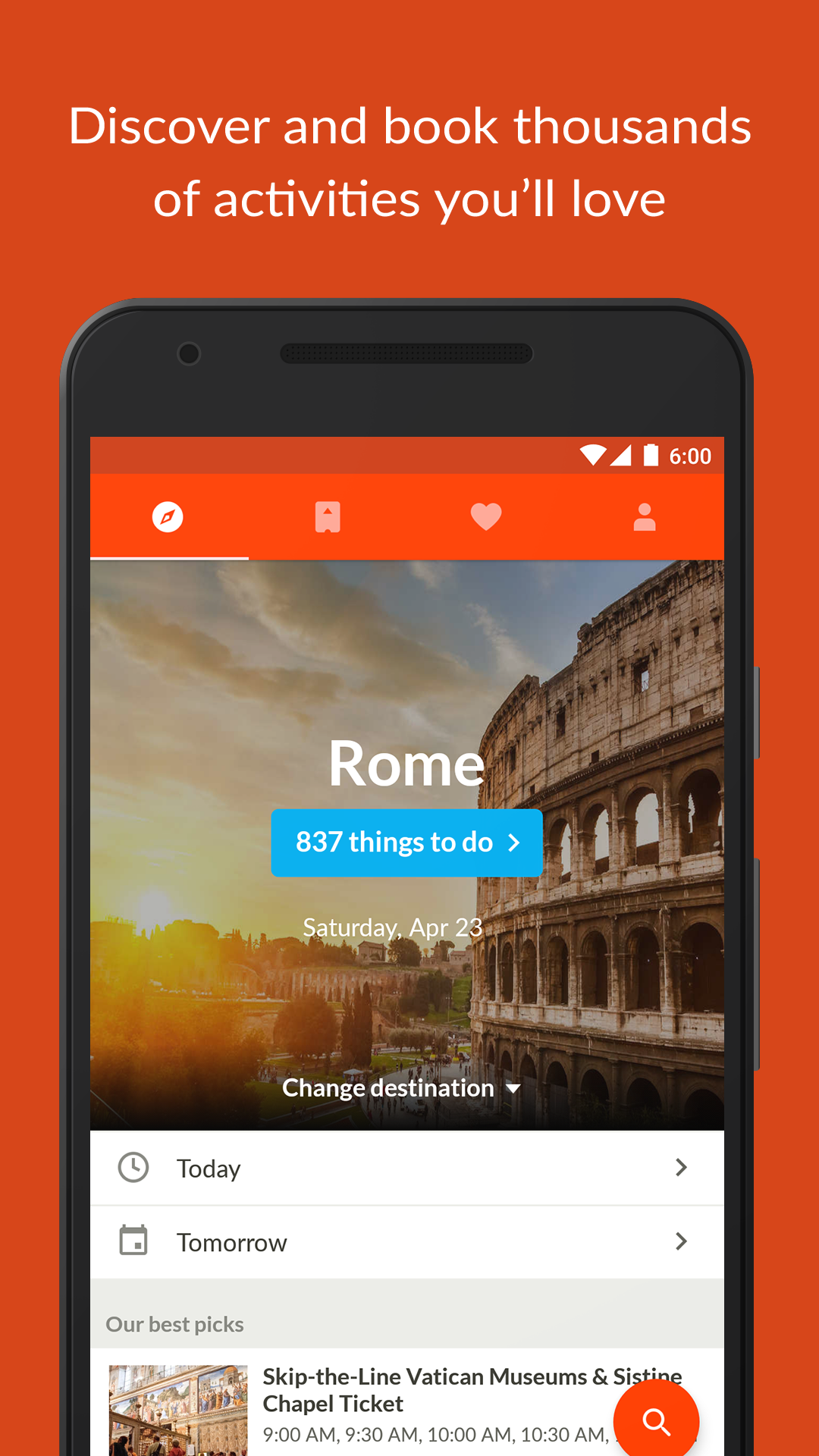 Android application GetYourGuide: Tours & tickets screenshort