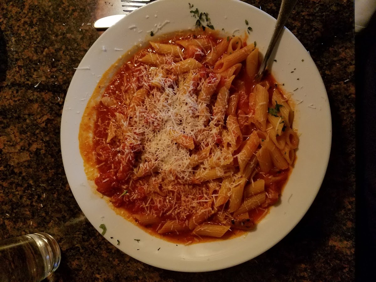 Gluten free penne Amatriciana. Huge portion and very good.