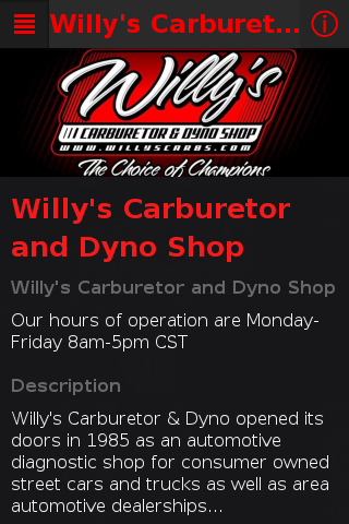 Android application Willys Carb and Dyno Shop screenshort