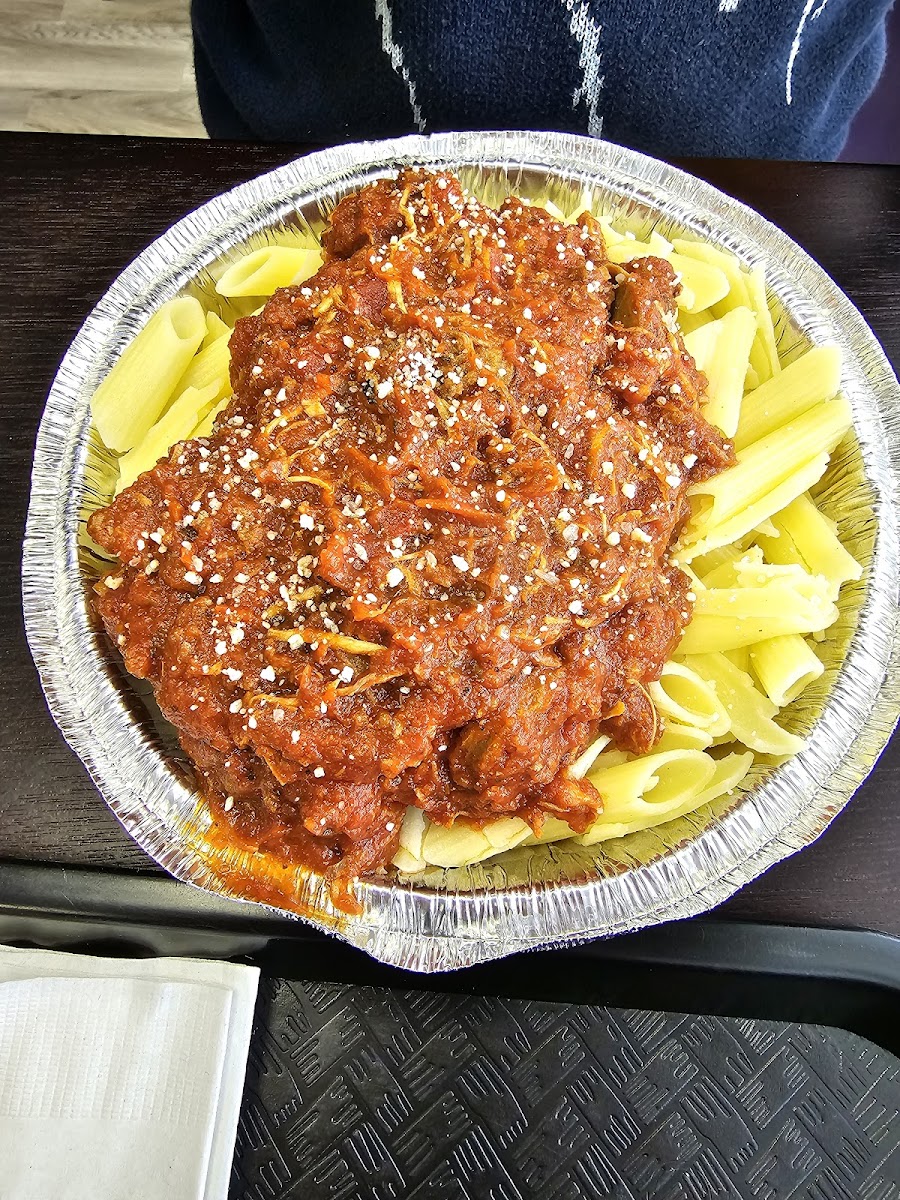 Veggie meatballs with meatsuace and gf penne