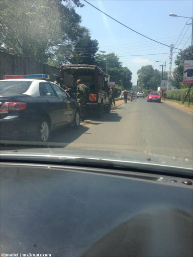 The scene on Riara Road in Nairobi where a foreigner was shot and injured by two armed robbers who tried to snatch his back pack, June 1, 2016. Photo/COURTESY