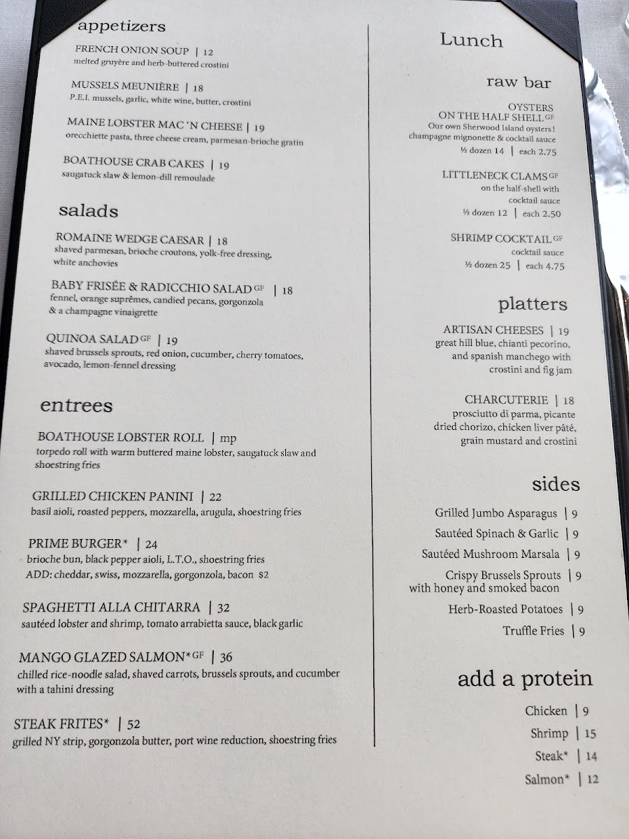 The Boathouse at Saugatuck gluten-free menu