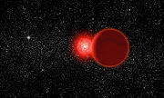 Artist's conception of Scholz's star and its brown dwarf companion (foreground) during its flyby of the solar system 70,000 years ago.