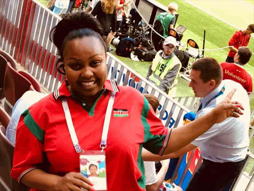 Nominated Senator Millicent Omanga poses for a photo in Russia where the World Cup is taking place. /COURTESY