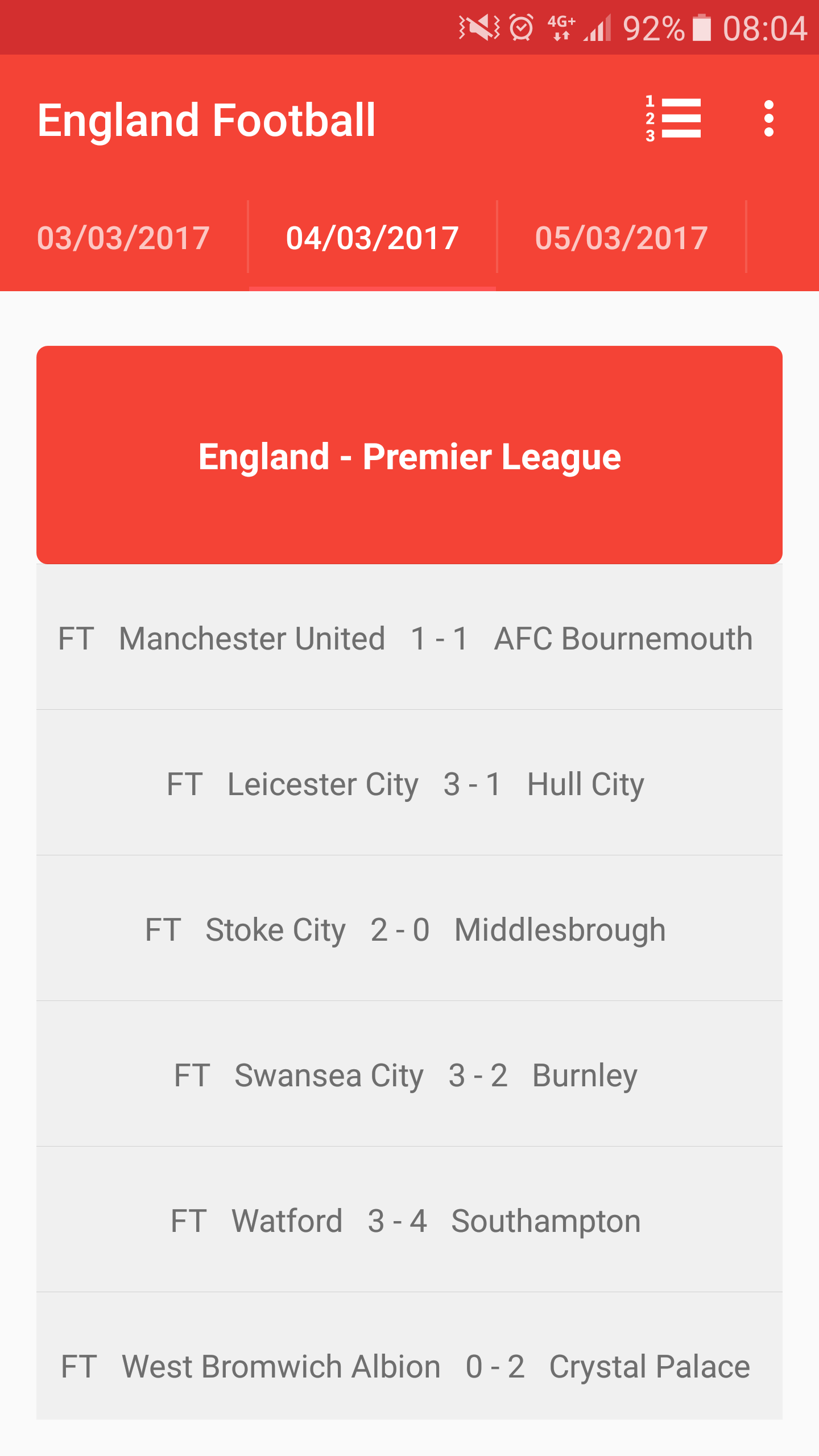 Android application England Football Scores screenshort