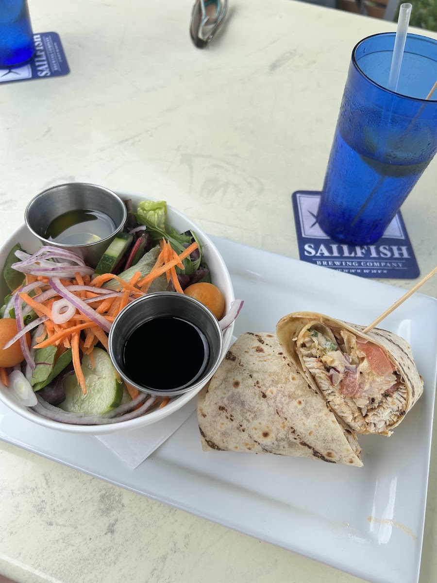 Mahi mahi fish tacos and side salad