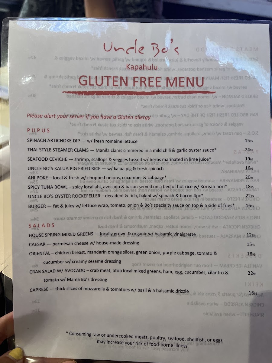 Uncle Bo's Pupu Bar & Grill gluten-free menu