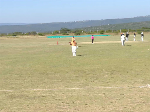 Zondeki all-rounder Luxolo Tsewu acknowledges the crowd as he walks off having scored an entertaining 49 against Vukani in the final of the Amacal'egusha tournament at the Amacal'egusha Oval on Thursday afternoon Picture: ROSS ROCHE