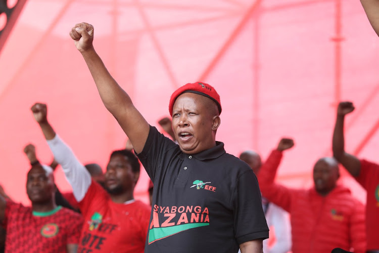 EFF Leader Julius Malema at a rally. The party has called for parliament to be relocated to Tshwane in the wake of Sunday's fire.