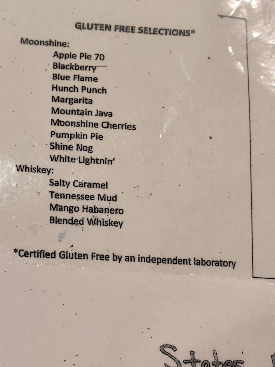 List of certified gluten free moonshine flavors from November 2021