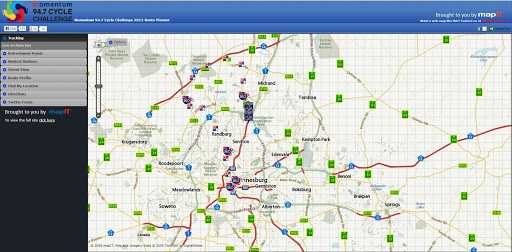 A screen shot of the Momentum 94.7 Cycle Challenge 2012 Route Planner.