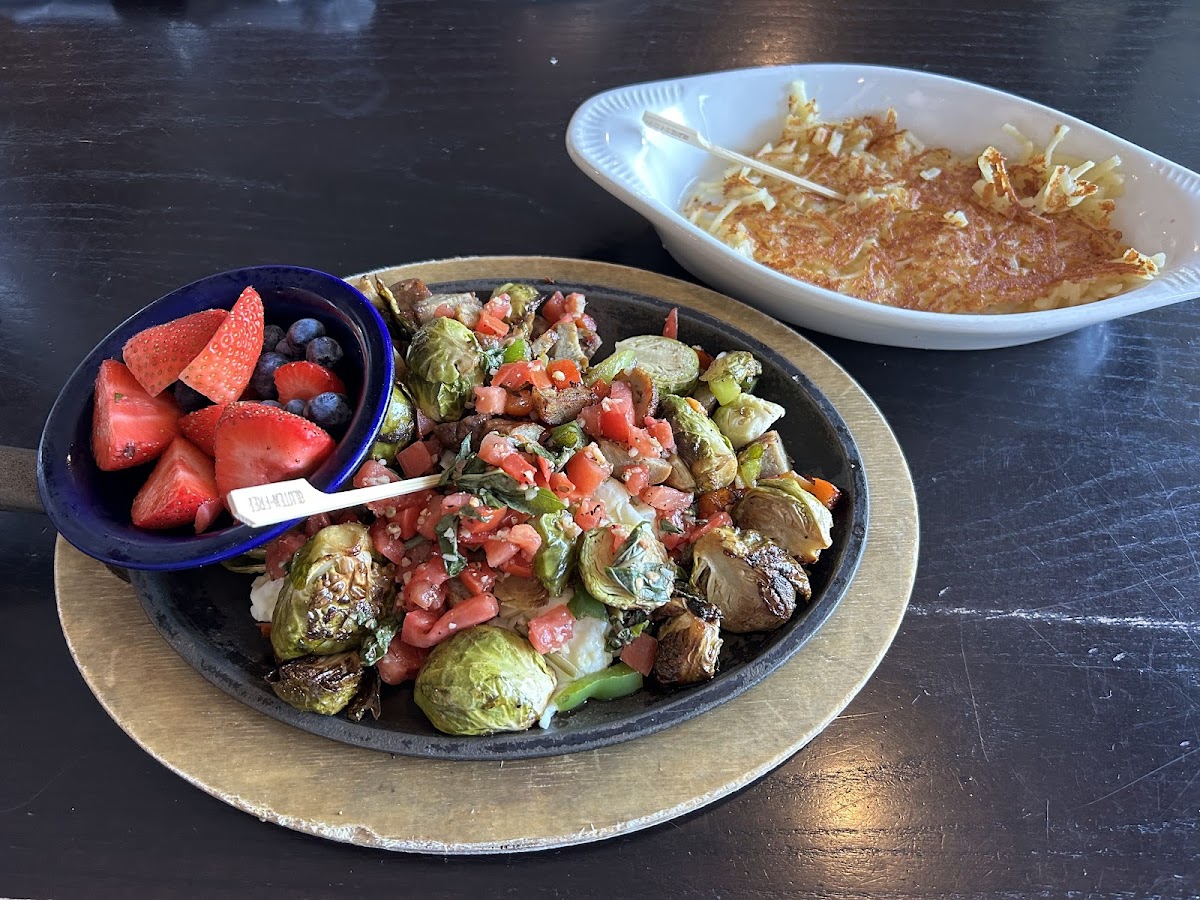 Brussels and egg skillet, hash browns