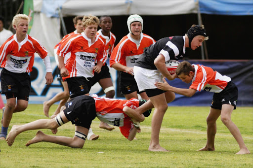 Hillcrest High School rugby players (pictured here in black and white strip) were robbed of their bag while playing a match at the King Park Stadium in Durban. File photo