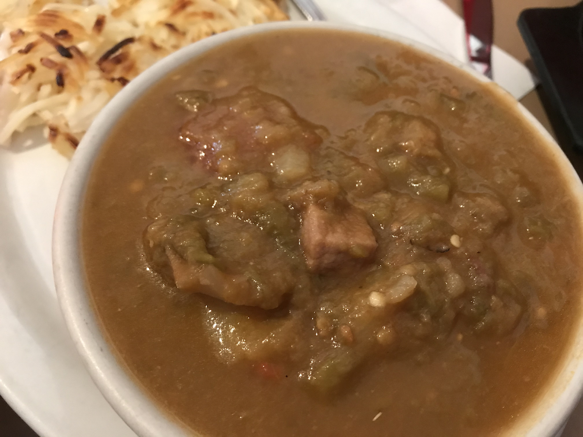 Green Chile stew and a side of hash browns