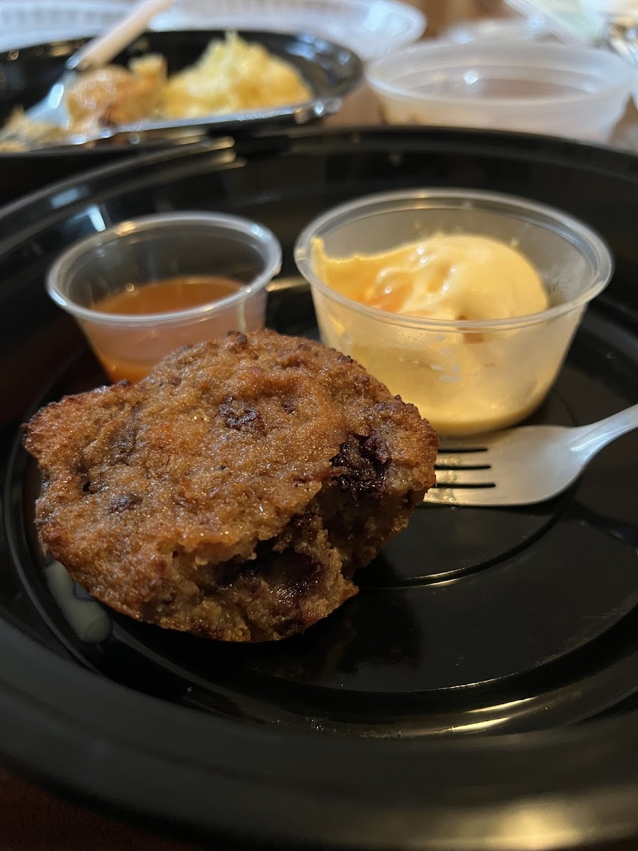 Gf bread pudding with salted caramel and ice cream - so good!