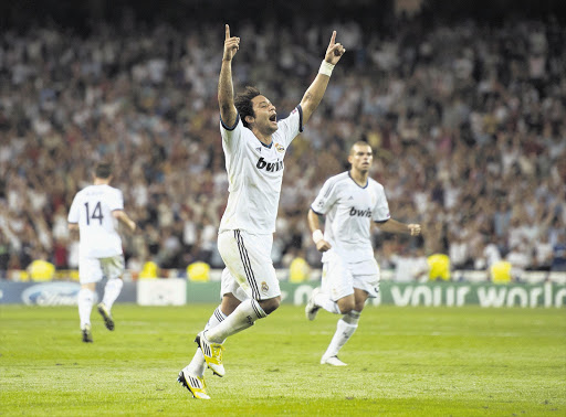 Real Madrid's Marcelo celebrates after scoring a goal against Manchester City during their Champions League Group D soccer match at the Santiago Bernabeu stadium in Madrid last night Picture: FELIX ORDONEZ/REUTERS