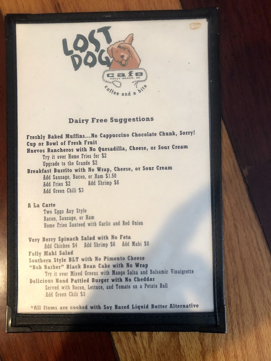 Lost Dog Cafe gluten-free menu