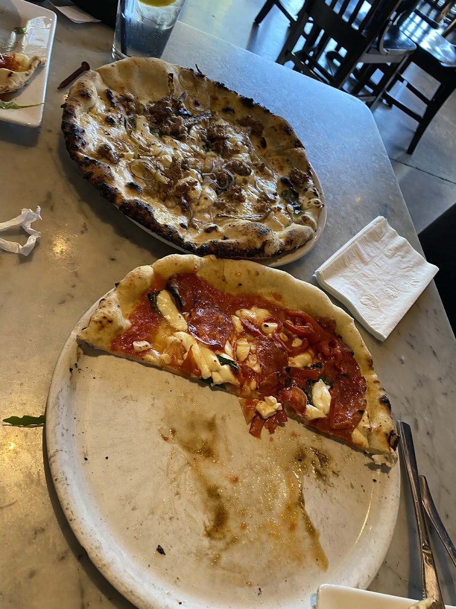 This is by far the BEST GLUTEN FREE PIZZA I’ve ever had!  This flour from Italy makes me want to cry it’s so good! The Diablo pizza is my favorite with spicy salami on it and fresh garlic.....yumm!
