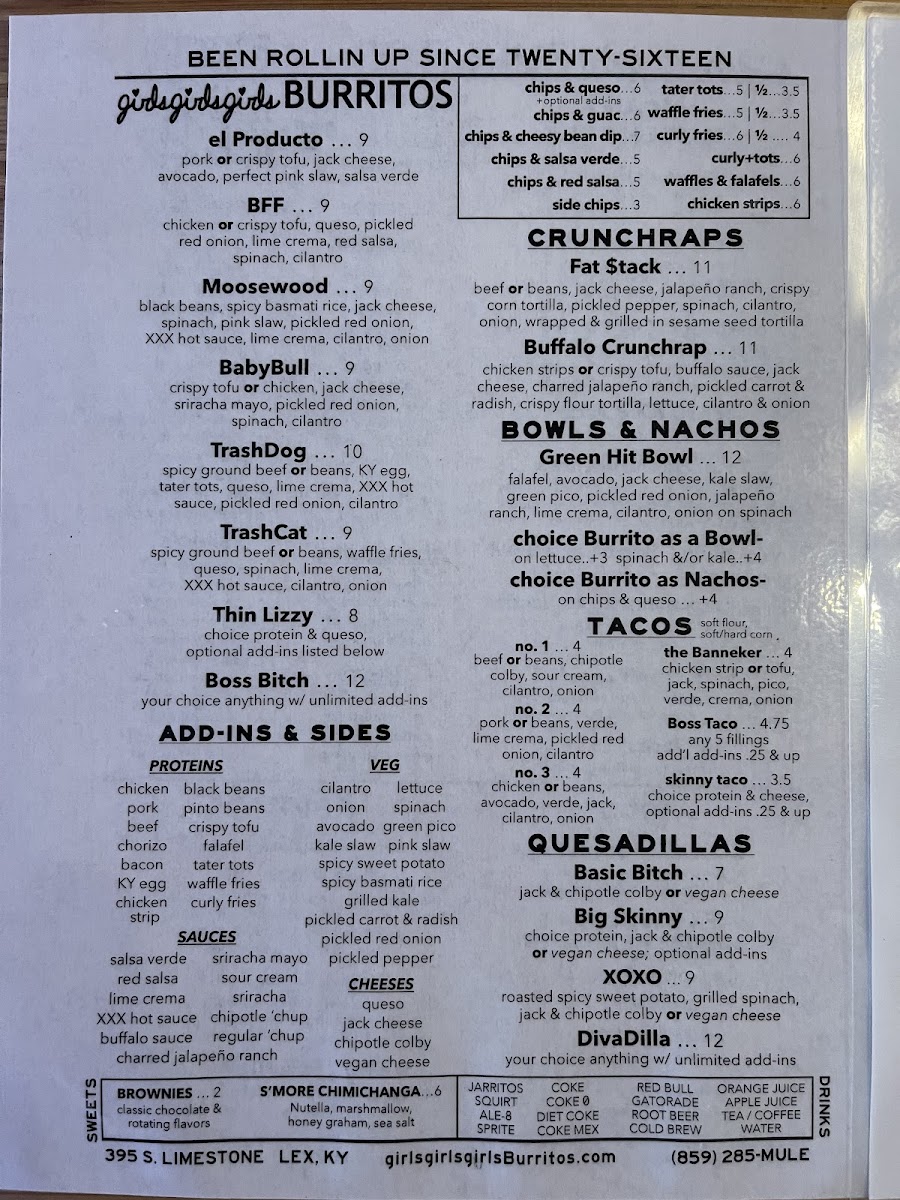 girlsgirlsgirls Burritos gluten-free menu