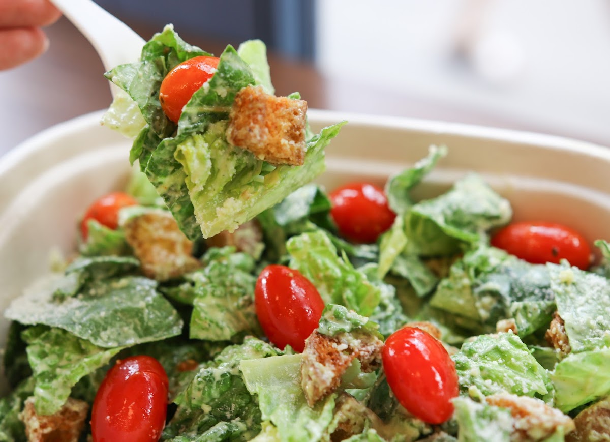 Green Goddess Caesar Salad w GF Parmesan Croutons