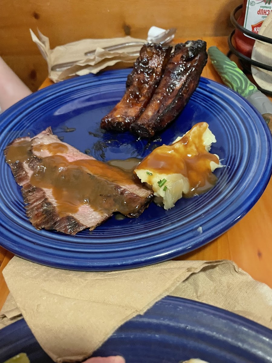 Steak, ribs, potatoes from the buffet