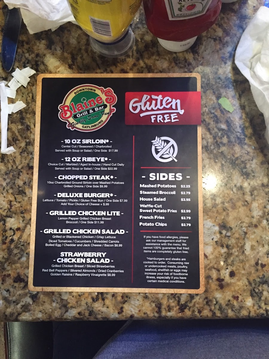 Gluten-Free at Blaine's Grill & Bar