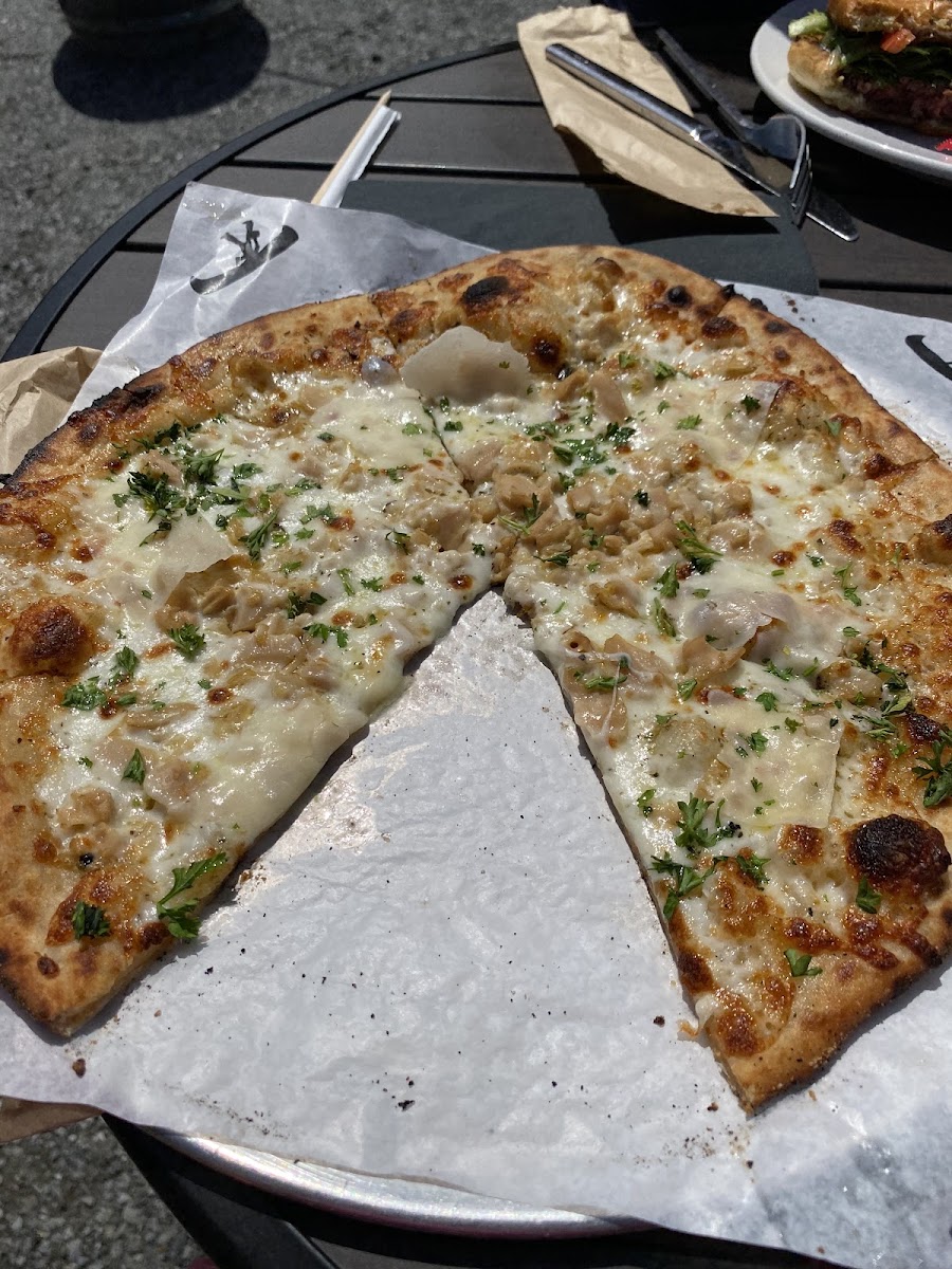 Clam pizza on gf cauliflower crust