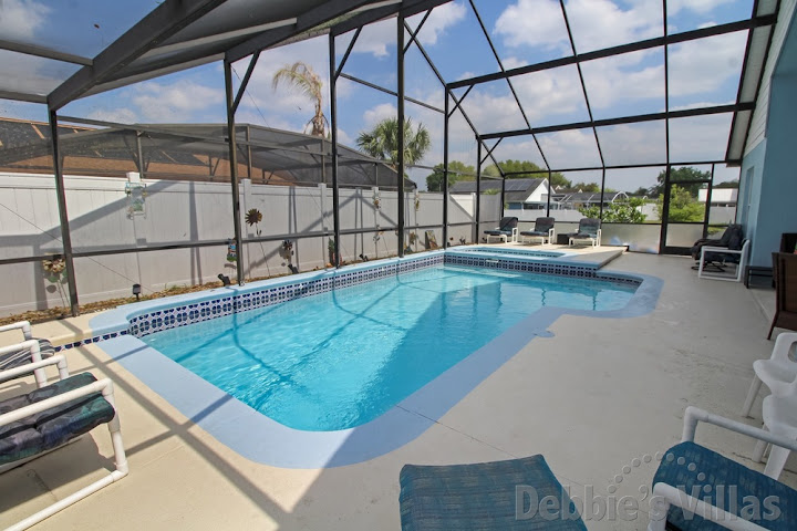 Spacious private pool and spa deck at this Kissimmee vacation villa