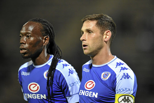 Reneilwe Letsholonyane Dean Furman of Supersport United.