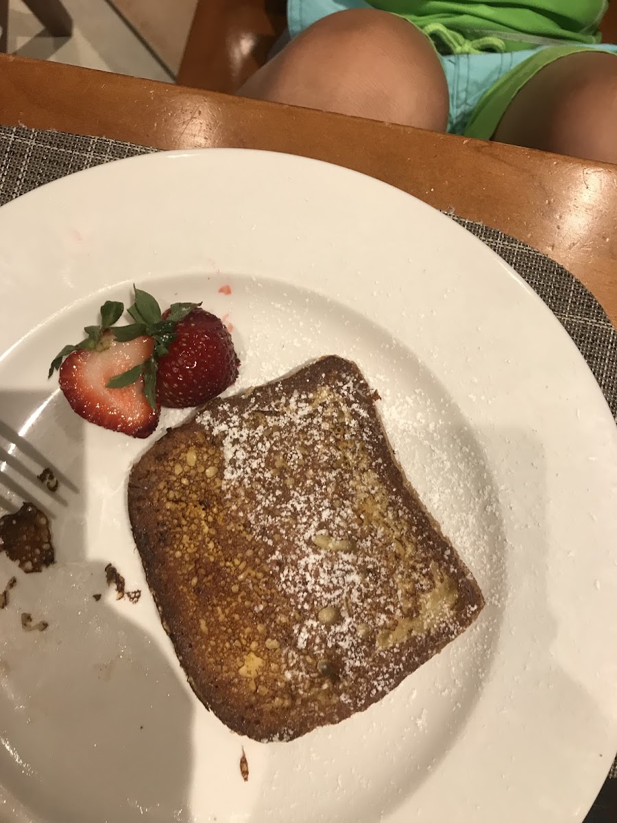 French toast (came with two pieces...one is being eaten 😉)