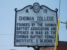Opened 1848 as Chowan Baptist Female Institute. Became four-year college, 1992. A university since 2006. Two blocks south.Plaque via North Carolina Highway Historical Marker Program, and is used...