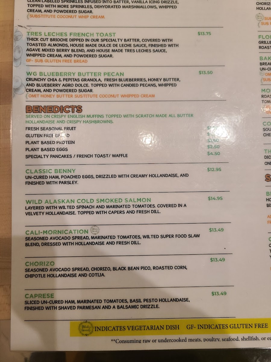 Wholey Granoly gluten-free menu