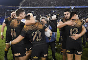 Players of Jaguares celebrate after winning a Super Rugby Semi Final match between Jaguares and Brumbies at JoseAmalfitani Stadium on June 28, 2019 in Buenos Aires, Argentina.