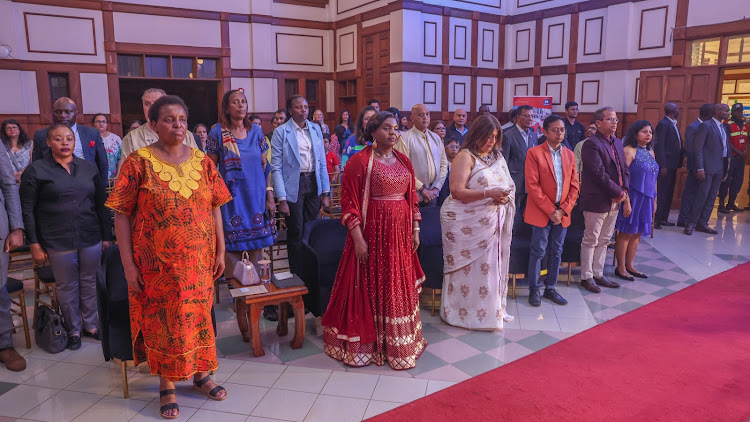 Pastor Dorcas Rigathi visits the dress exhibition stands at the UUF Labels Fashion Show 2024 and the Fashion and Lifestyle Wedding Exhibition held at the Oshwal Religious Centre in Nairobi, Thursday Night, on March 14, 2024.