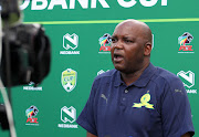 Mamelodi Sundowns head coach Pitso Mosimane speaks to the media during a Nedbank Cup media day at the club's training base in Chloorkop on Thursday April 19 2018.    