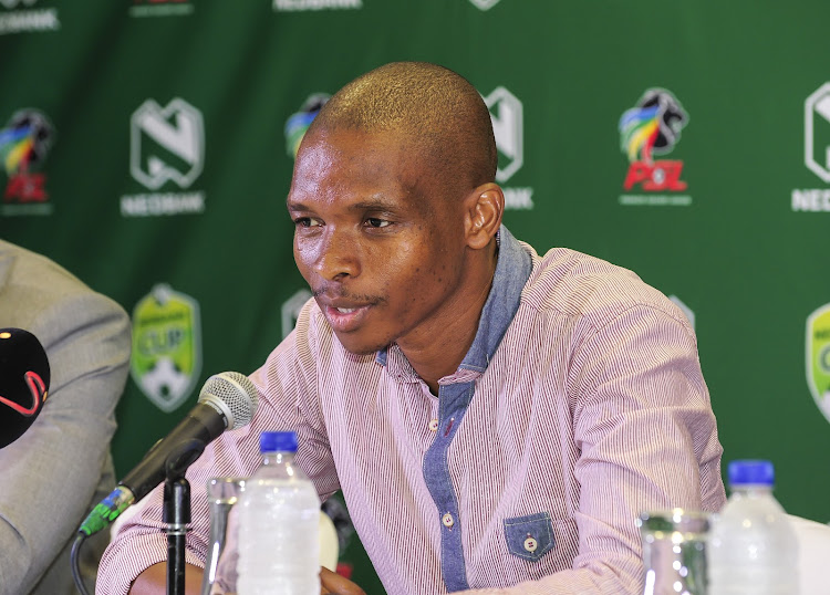 Phumlani Ndwandwe speaks during the Nedbank Cup press conference at the PSL Offices in Johannesburg on February 7 2020.