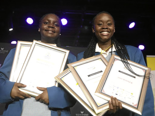 Nonjabulo Zikhali, left, and Nolwazi Sindane from Ho�rskool Secunda bagged the 2019 Step Up 2 A Start Up award for their app. / ANTONIO MUCHAVE