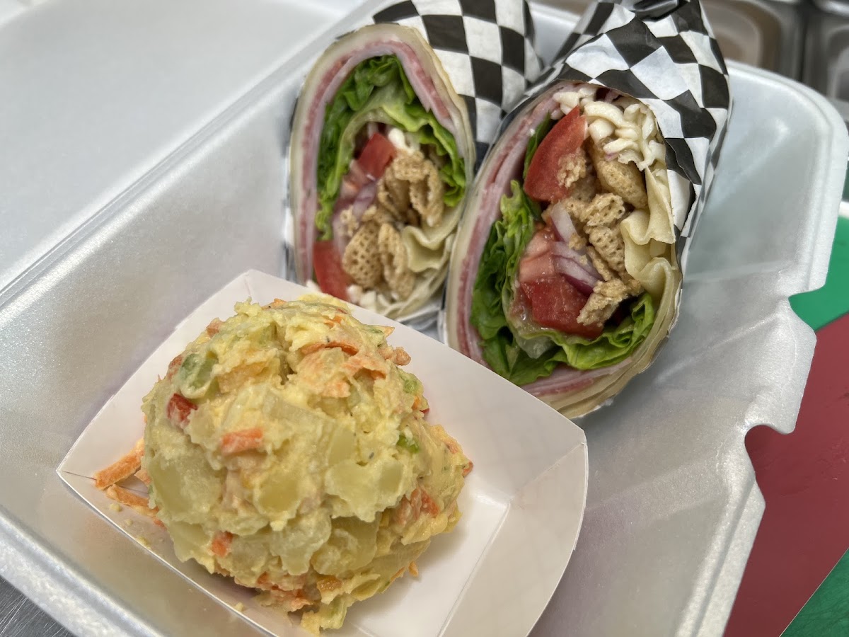 Italian Style Sub Sandwich Burrito and fresh Potato Salad