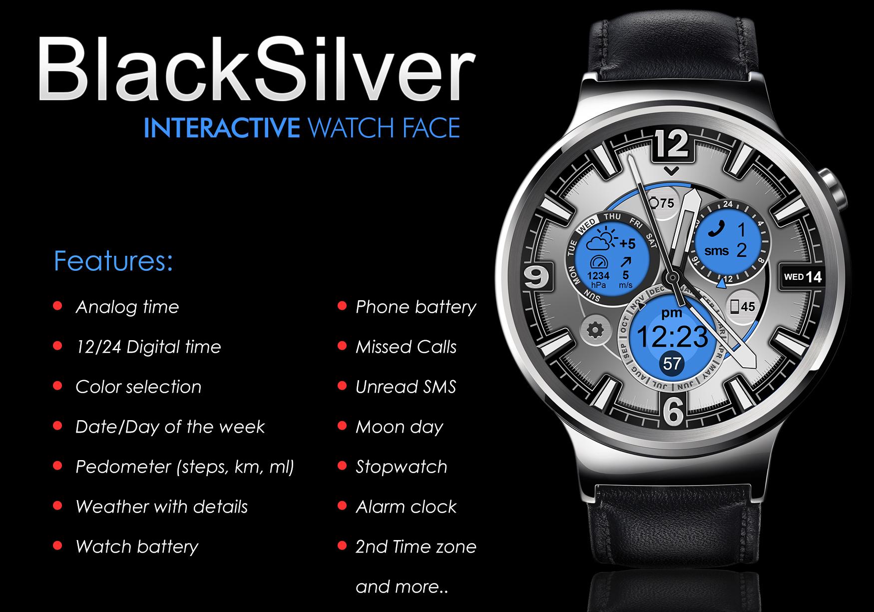 Android application BlackSilver Watch Face screenshort