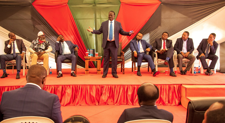 Azimio leader Raila Odinga chairs a Parliamentary Group Convention at the Jaramogi Oginga Odinga Foundation offices on Tuesday, April 23, 2024.