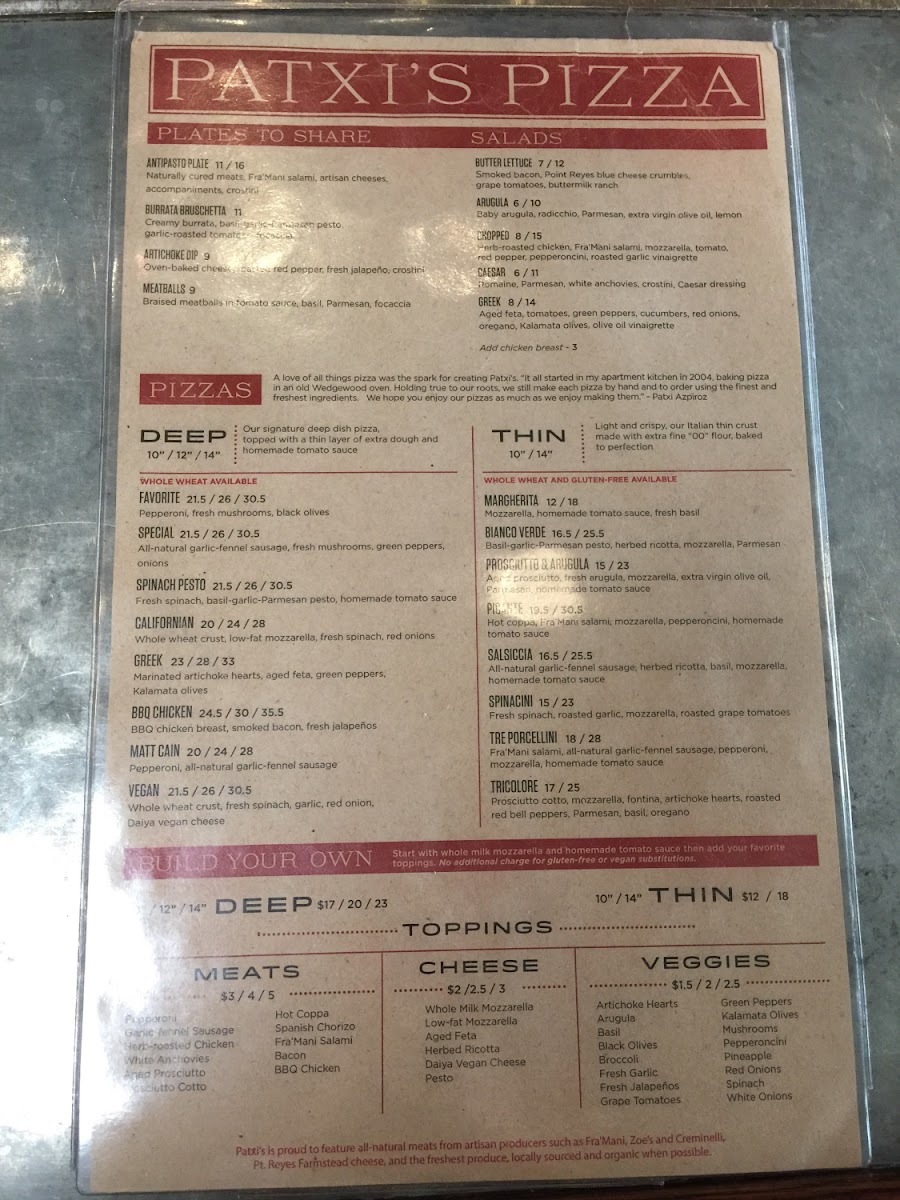 Menu. (Sorry for the glare.)